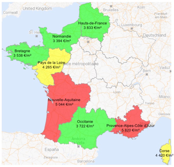 Prix immobilier des stations balnéaires par région