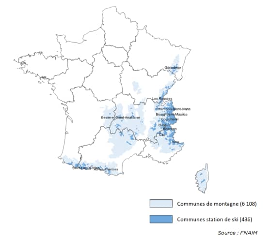 Localisation des 436 communes stations de ski
